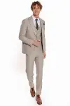 Ekose Ceketli Slim Fit Krem Erkek Takım Elbise - Wessi-6