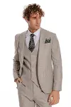 Ekose Ceketli Slim Fit Krem Erkek Takım Elbise - Wessi-7