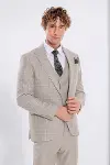 Ekose Ceketli Slim Fit Krem Erkek Takım Elbise - Wessi-1