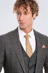 Ekose Ceketli Slim Fit Füme Erkek Takım Elbise - Wessi-2