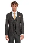 Ekose Ceketli Slim Fit Füme Erkek Takım Elbise - Wessi-3