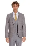 Ekose Ceketli Slim Fit Açık Mavi Erkek Takım Elbise | Wessi-4
