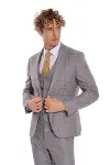 Ekose Ceketli Slim Fit Açık Mavi Erkek Takım Elbise | Wessi-5