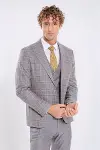 Ekose Ceketli Slim Fit Açık Mavi Erkek Takım Elbise | Wessi-1