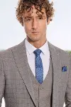 Ekose Ceketli Slim Fit Açık Kahve Erkek Takım Elbise - Wessi-2