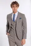 Ekose Ceketli Slim Fit Açık Kahve Erkek Takım Elbise - Wessi-1