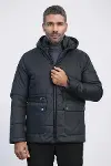 Slim Fit Kapüşonlu Siyah Erkek Şişme Mont - Wessi-4