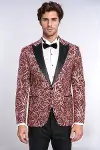 Işıltılı Sarmaşık Desenli Slim Fit Bordo Erkek Smokin Ceket - Wessi-2