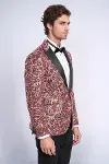 Işıltılı Sarmaşık Desenli Slim Fit Bordo Erkek Smokin Ceket - Wessi-4