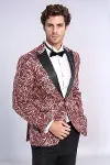 Işıltılı Sarmaşık Desenli Slim Fit Bordo Erkek Smokin Ceket - Wessi-5