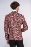 Işıltılı Sarmaşık Desenli Slim Fit Bordo Erkek Smokin Ceket - Wessi-6