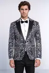 Işıltılı Sarmaşık Desenli Slim Fit Lacivert Erkek Smokin Ceket - Wessi-2