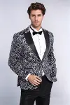 Işıltılı Sarmaşık Desenli Slim Fit Lacivert Erkek Smokin Ceket - Wessi-3