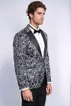 Işıltılı Sarmaşık Desenli Slim Fit Lacivert Erkek Smokin Ceket - Wessi-4