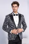 Işıltılı Sarmaşık Desenli Slim Fit Lacivert Erkek Smokin Ceket - Wessi-5