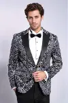 Işıltılı Sarmaşık Desenli Slim Fit Lacivert Erkek Smokin Ceket - Wessi-1