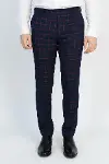 Dar Kesim Ekose Desenli Lacivert Erkek Pantolon - Wessi-3