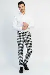 Dar Kesim Ekose Desenli Siyah Erkek Pantolon - Wessi-1