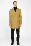 Metal Düğmeli Yün Kaşe Taba Erkek Kruvaze Kaban - Wessi-5