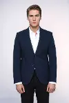 Kendinden Desenli Slim Fit Sivri Yaka Lacivert Erkek Ceket - Wessi-2