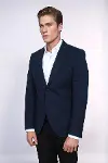 Kendinden Desenli Slim Fit Sivri Yaka Lacivert Erkek Ceket - Wessi-3