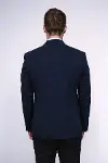 Kendinden Desenli Slim Fit Sivri Yaka Lacivert Erkek Ceket - Wessi-5