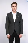 Kendinden Desenli Slim Fit Sivri Yaka Antrasit Erkek Ceket - Wessi-2