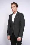 Kendinden Desenli Slim Fit Sivri Yaka Antrasit Erkek Ceket - Wessi-3