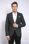 Kendinden Desenli Slim Fit Sivri Yaka Antrasit Erkek Ceket - Wessi-4