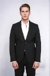 Kendinden Desenli Slim Fit Sivri Yaka Siyah Erkek Ceket - Wessi-2