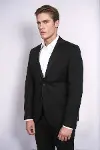 Kendinden Desenli Slim Fit Sivri Yaka Siyah Erkek Ceket - Wessi-3