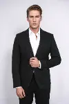 Kendinden Desenli Slim Fit Sivri Yaka Siyah Erkek Ceket - Wessi-4
