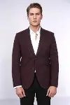 Kendinden Desenli Slim Fit Sivri Yaka Bordo Erkek Ceket - Wessi-2