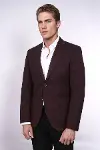 Kendinden Desenli Slim Fit Sivri Yaka Bordo Erkek Ceket - Wessi-3
