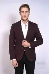 Kendinden Desenli Slim Fit Sivri Yaka Bordo Erkek Ceket - Wessi-4