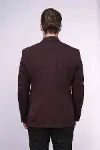 Kendinden Desenli Slim Fit Sivri Yaka Bordo Erkek Ceket - Wessi-5