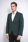 Kendinden Desenli Slim Fit Sivri Yaka Yeşil Erkek Ceket - Wessi-3