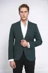 Kendinden Desenli Slim Fit Sivri Yaka Yeşil Erkek Ceket - Wessi-4