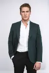 Kendinden Desenli Slim Fit Sivri Yaka Yeşil Erkek Ceket - Wessi-1