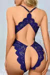 Mavi Özel Bölgesi Açık Dantel İşlemeli Body-2