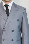 Geniş Sivri Yakalı Çizgili Desenli Slim Fit Gri Erkek Kruvaze Takım Elbise - Wessi-2