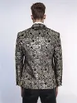 Slim Fit Altın Şal Desenli Siyah Erkek Smokin Blazer-5