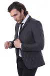3 Cepli 2 Düğmeli Kapitone Erkek Siyah Kısa Ceket -Wessi-3