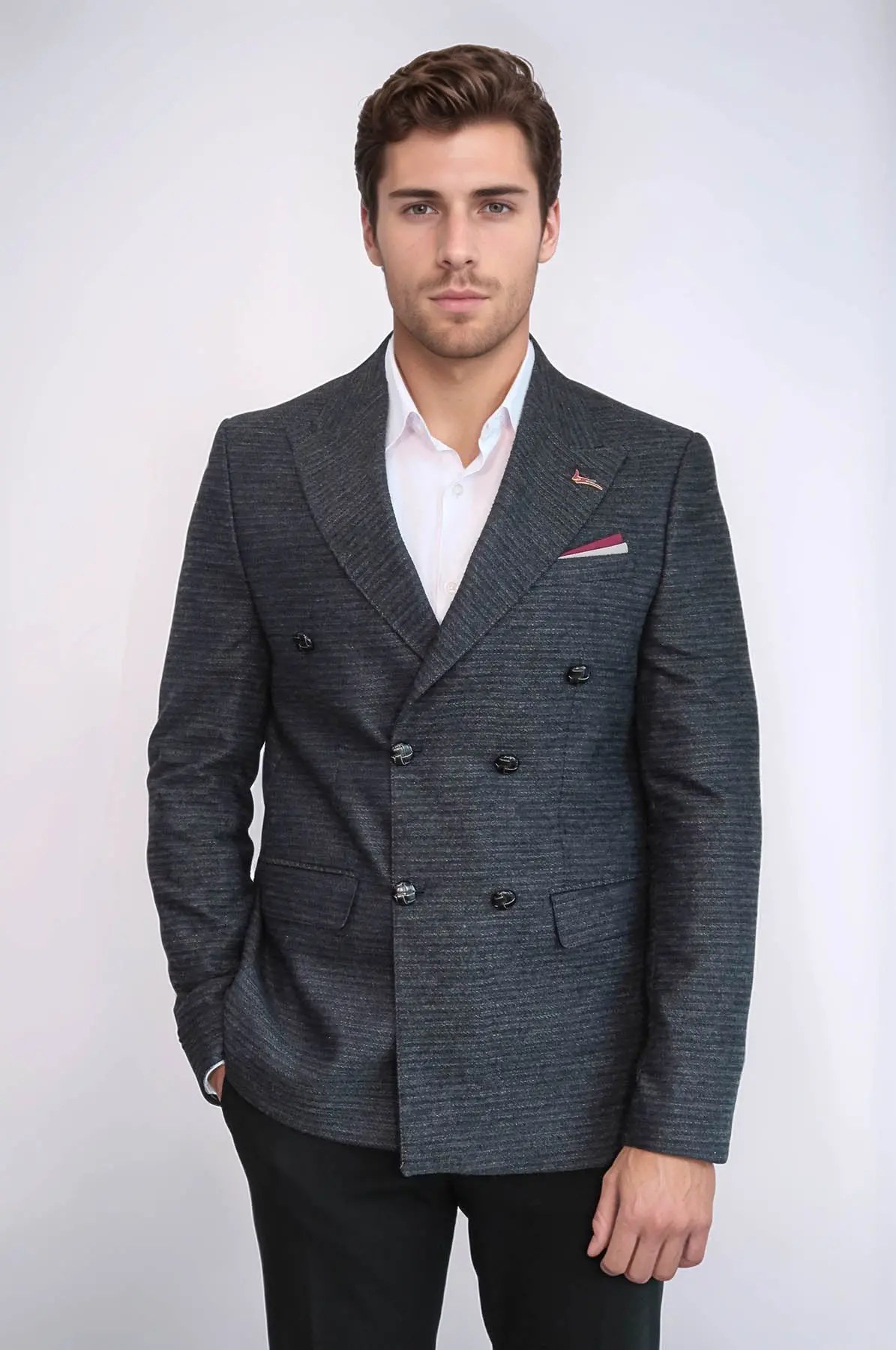 Kruvaze Slim Fit Erkek Lacivert Ceket - Wessi