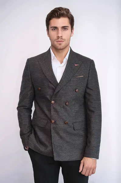 Kruvaze Slim Fit Erkek Kahverengi Ceket - Wessi