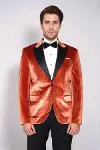 Kadife Slim Fit Tek Düğmeli Taba Erkek Balo Ceket - Wessi-2
