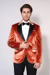 Kadife Slim Fit Tek Düğmeli Taba Erkek Balo Ceket - Wessi-3
