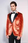 Kadife Slim Fit Tek Düğmeli Taba Erkek Balo Ceket - Wessi-4