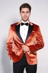 Kadife Slim Fit Tek Düğmeli Taba Erkek Balo Ceket - Wessi-1