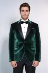 Kadife Slim Fit Tek Düğmeli Koyu Yeşil Erkek Balo Ceket - Wessi-2